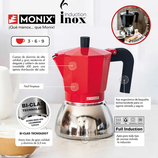 Monix M863109 cafetera manual Cafetera italiana 0,47 L Rojo