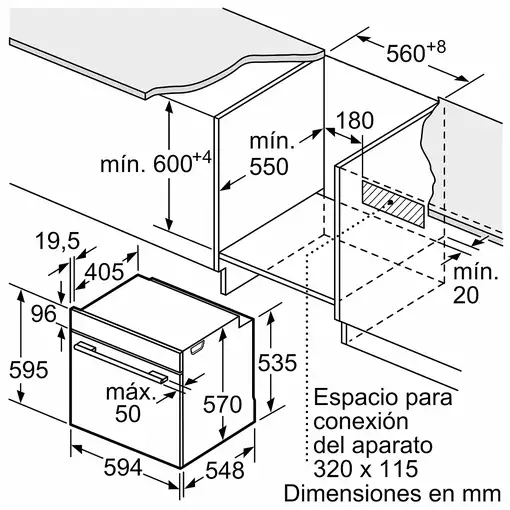 Bosch Serie 4 HRG532ES3 horno 71 L 3600 W Negro, Acero inoxidable