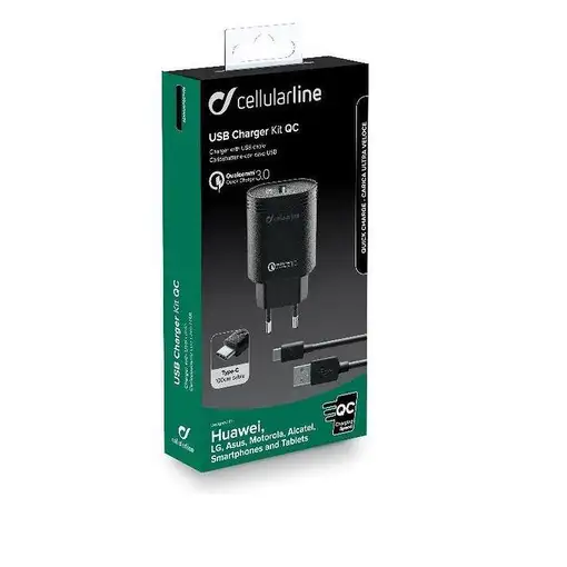 Cellularline USB Charger Kit 18W - USB-C - Huawei, Xiaomi, Wiko, Asus and other sm