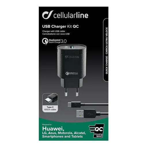 Cellularline USB Charger Kit 18W - USB-C - Huawei, Xiaomi, Wiko, Asus and other sm