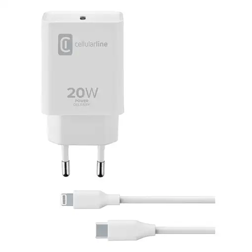 Cellularline USB-C Charger Kit 20W - USB-C to Lightning - iPhone 8 or later Cargad Cellularline USB-C Charger Kit 20W - USB-C to Lightning - iPhone 8 or later Cargad