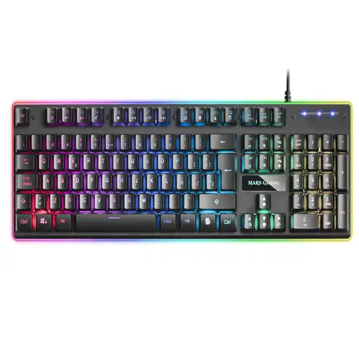 Mars Gaming MK320ES, Teclado Gaming H-Mech, 13 Modos RGB y Halo, Reposamuñecas Aco