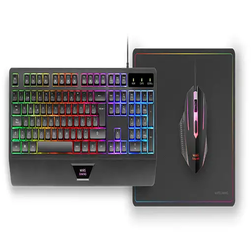 Mars Gaming MCP124, Combo Gaming 3en1, Teclado Ergonómico H-Mech LED RGB, Ratón RG