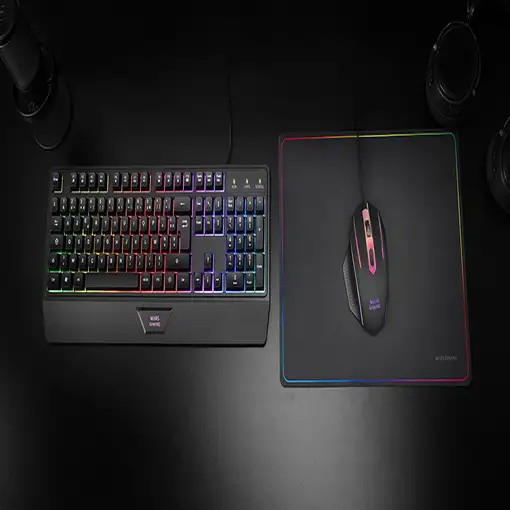 Mars Gaming MCP124, Combo Gaming 3en1, Teclado Ergonómico H-Mech LED RGB, Ratón RG