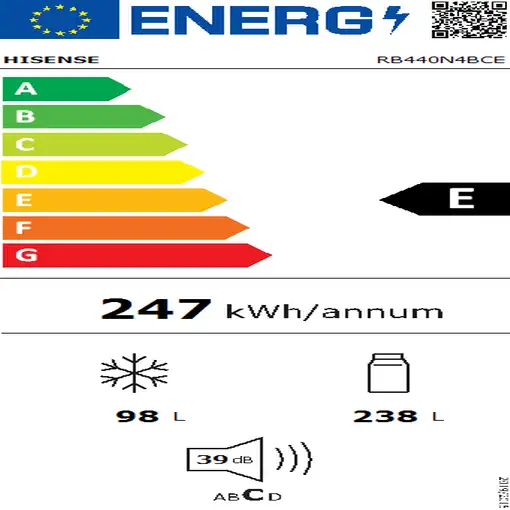 Hisense RB440N4BCE nevera y congelador Independiente 336 L E Acero inoxidable