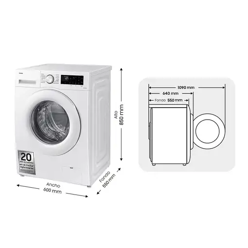 Samsung Lavadora 11kg AI EcoBubble Blanca, Clasificación Energética A WW11DG5B25TE