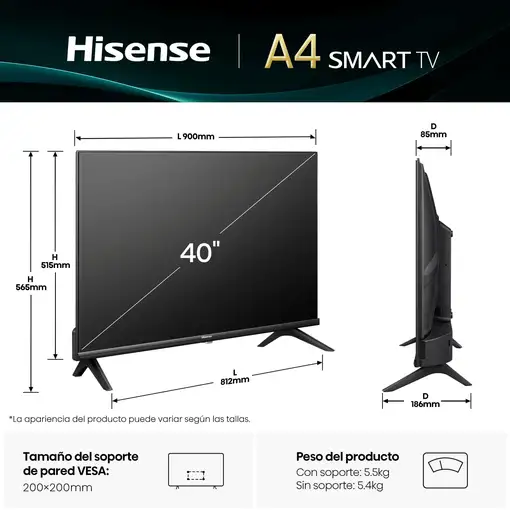 Televisor DLed 40'' Full HD Smart 40A4Q HISENSE