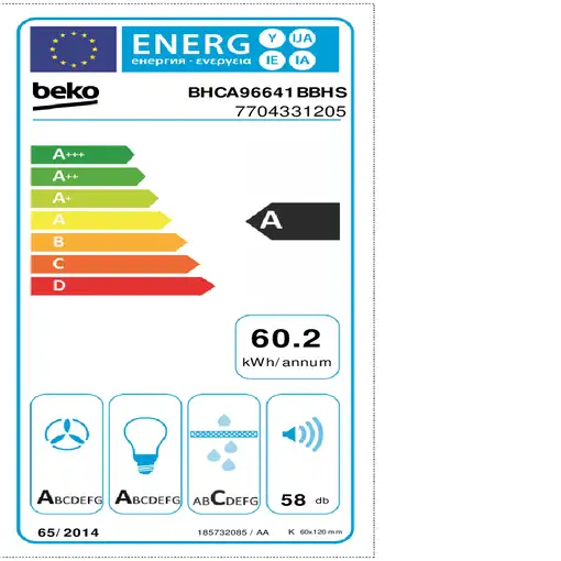 Beko BHCA96641BBHS De pared Negro 441 m³/h