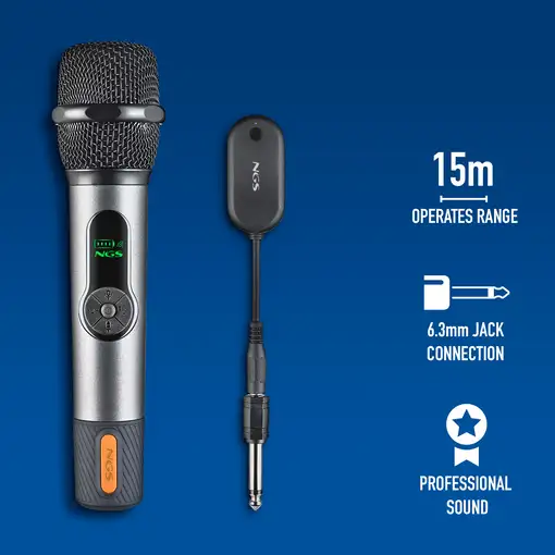 NGS Singer Star: Micrófono Inalámbrico Dinámico 2,4GHz, Autonomía 30h.