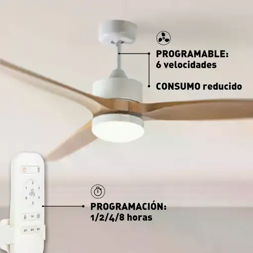 Ventilador de techo con luz Led, 40 W, 132 cm, JVTE4232 JATA