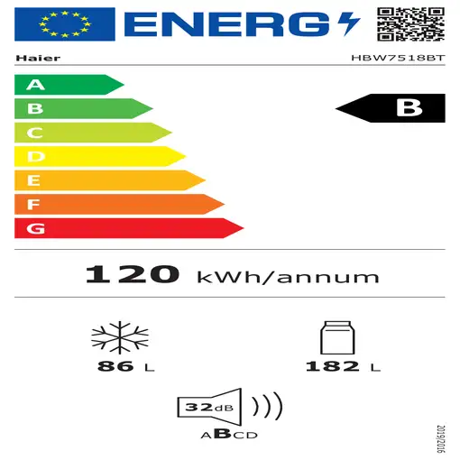 Frigorífico Combi Integrable, 177,2x54x55 cm, 268L, HBW7518BT HAIER