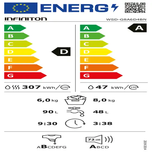 Lavadora-secadoras 6 / 8 kg 1400 rpm Negro 8445639004555 INFINITON