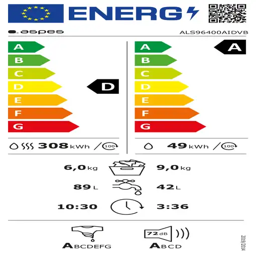 Lavadora-secadoras 6 / 9 kg 1400 rpm Blanco ALS96400AIDVB ASPES