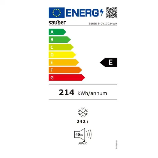 Sauber SERIE 3-CV17024WH Arcón congelador Independiente 242 L E Blanco