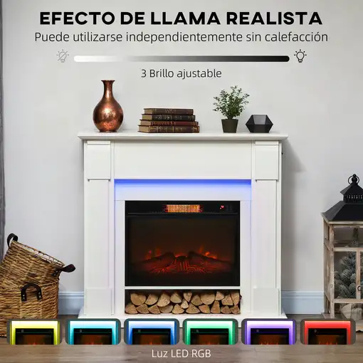 Chimenea Eléctrica Empotrable con Efecto de Llama 3D Tira de Luz LED HOMCOM