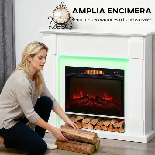 Chimenea Eléctrica Empotrable con Efecto de Llama 3D Tira de Luz LED HOMCOM