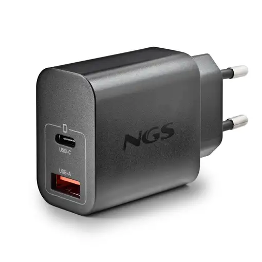 NGS ERA 20W: Cargador GaN de pared universal de 20W. 2 Puertos: USB-C + USB-A.