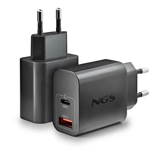 NGS ERA 20W: Cargador GaN de pared universal de 20W. 2 Puertos: USB-C + USB-A.