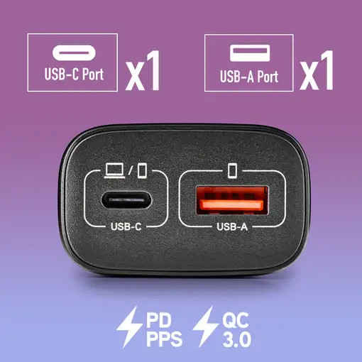 NGS ERA 45W BLACK:  Cargador GaN de pared con una salida USB-C (PD & PPS)