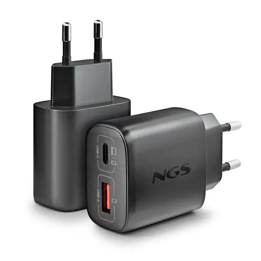 NGS ERA 45W BLACK:  Cargador GaN de pared con una salida USB-C (PD & PPS)