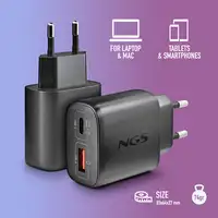 NGS ERA 45W BLACK:  Cargador GaN de pared con una salida USB-C (PD & PPS)