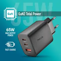 NGS ERA 65W: Cargador GaN  universal de 65W con 3 Puertos: 2x USB-C + USB-A.