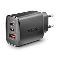NGS ERA 65W: Cargador GaN  universal de 65W con 3 Puertos: 2x USB-C + USB-A.