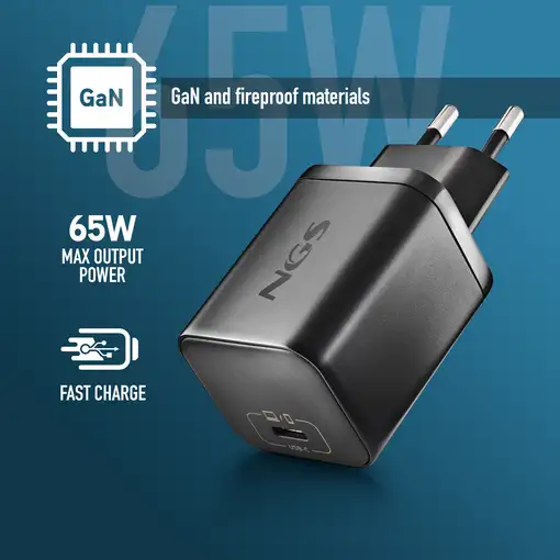 NGS BUD 65W-C: Adaptador de corriente de 65W con 1 salida USB-C (PD & PPS)