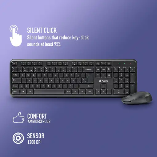 NGS HARMONY KIT: teclado y ratón inalámbricos.Layout Español. Botones silenciosos.