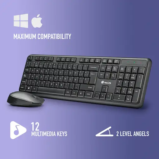 NGS HARMONY KIT: teclado y ratón inalámbricos.Layout Español. Botones silenciosos.