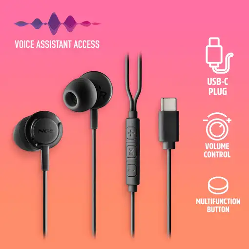 NGS CROSS STEP BLACK: Auriculares de botón con micrófono y control de volumen.