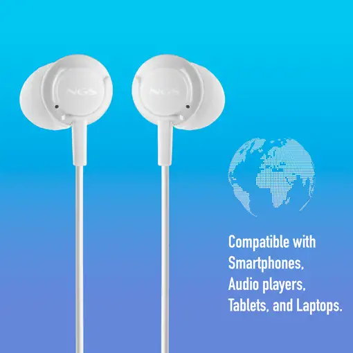 NGS CROSS STEP WHITE: Auriculares de botón con micrófono y control de volumen.