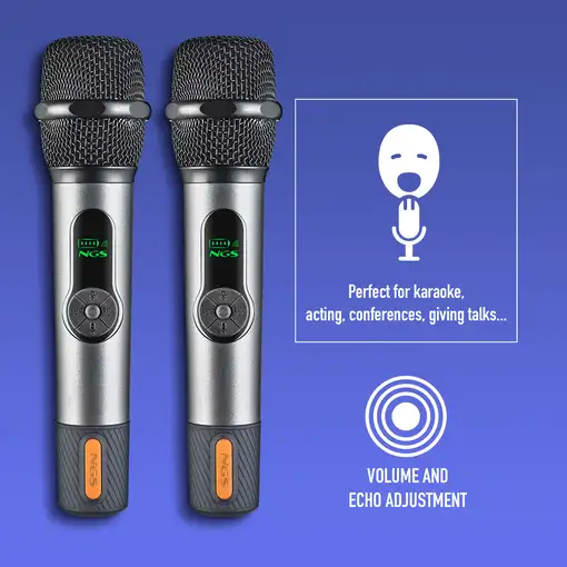 NGS Singer Star Duo: 2 X Micrófono Inalámbrico Dinámico 2,4GHz, Autonomía 30h.