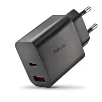 NGS ERA 30W BLACK: Cargador GaN de pared universal de 30W. Puertos: USB-C+USB-A.