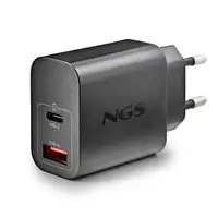 NGS ERA 30W BLACK: Cargador GaN de pared universal de 30W. Puertos: USB-C+USB-A.