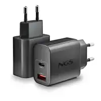 NGS ERA 30W BLACK: Cargador GaN de pared universal de 30W. Puertos: USB-C+USB-A.