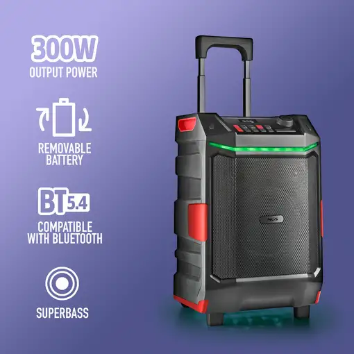 NGS WILD BASH: ALTAVOZ PREMIUM PORTÁTIL DE 300W COMPATIBLE CON TEC. BLUETOOTH