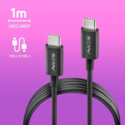 NGS ZYRO 60W-1 BLACK: Cable de Carga Rápida de USB C a USB C de 1m de longitud.