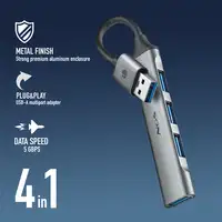 NGS IHUB4 MICRO: Hub de 4 puertos USB :1 x USB 3.2 Gen1 y 3 x USB 2.0. Aluminio.