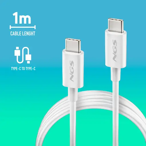 NGS ZYRO 60W-1 WHITE: Cable de Carga Rápida de USB C a USB C de 1m de longitud.