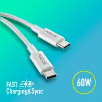NGS ZYRO 60W-1 WHITE: Cable de Carga Rápida de USB C a USB C de 1m de longitud.
