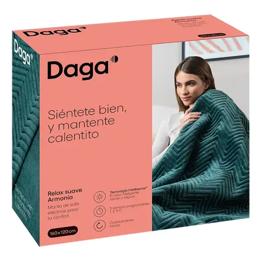 Manta eléctrica verde, 150 W, 160x120 cm, Relax Suave Armonía 26138 DAGA