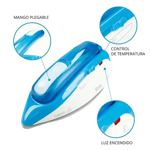 Plancha vapor-seco suela antiadherente 1000 W Azul TMPPL010 TM ELECTRON