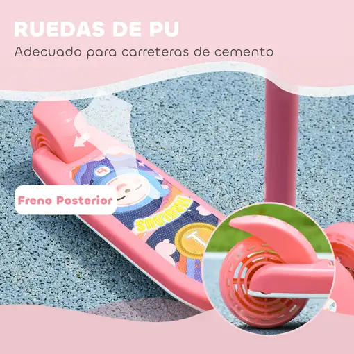Patinete para Niños con 3 Ruedas 52x29x63-76cm Rosa AIYAPLAY