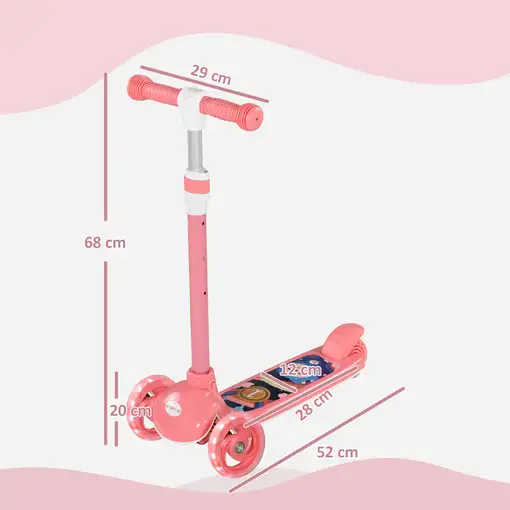 Patinete para Niños con 3 Ruedas 52x29x63-76cm Rosa AIYAPLAY
