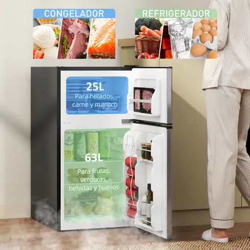 Mini Nevera Silenciosa 88 L Clase E Bajo Encimera Puerta Reversible Negro HOMCOM
