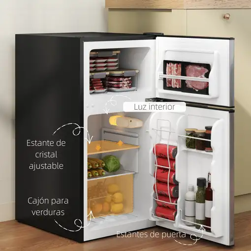 Mini Nevera Silenciosa 88 L Clase E Bajo Encimera Puerta Reversible Negro HOMCOM