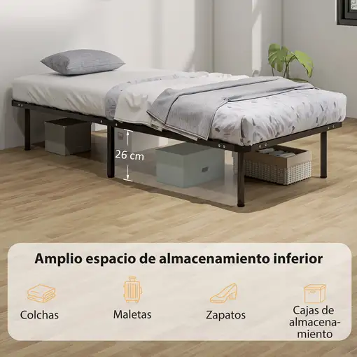 Somier 90x190 cm Altura 26 cm Estructura de Cama con Almacenaje Debajo HOMCOM