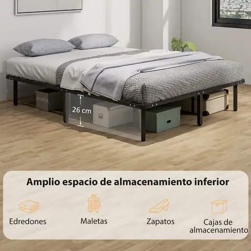 Somier 160x200 cm Altura 26 cm Estructura de Cama con Almacenaje Debajo HOMCOM