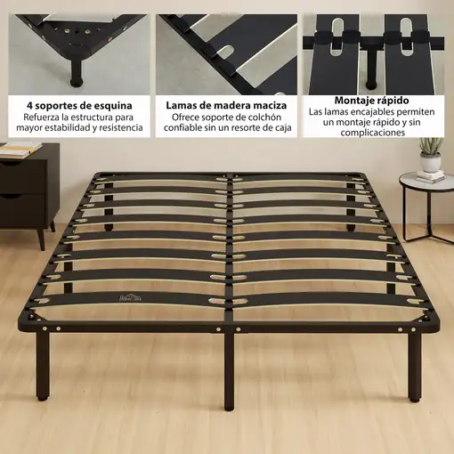 Somier 160x200 cm Altura 26 cm Estructura de Cama con Almacenaje Debajo HOMCOM